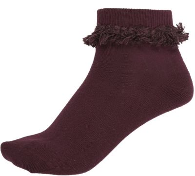 Dark red tassel ankle socks